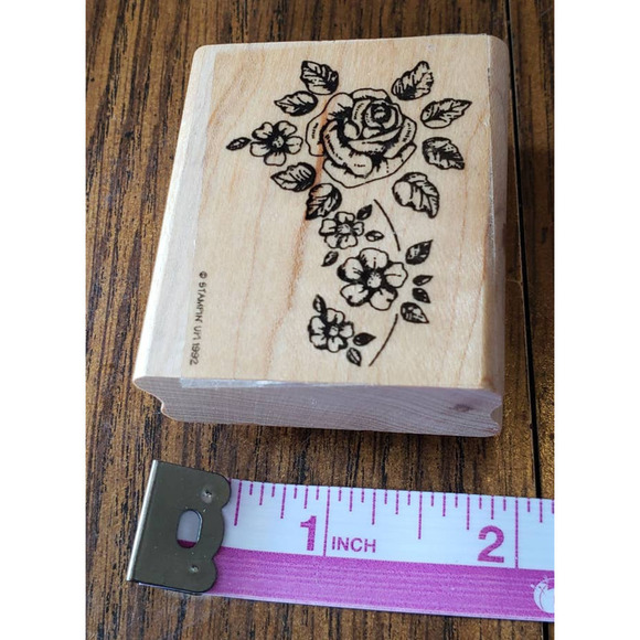 Stampin' Up! Rose Flower Plant Rubber Stamp 2002 Sketched Wood Mount - Picture 3 of 8